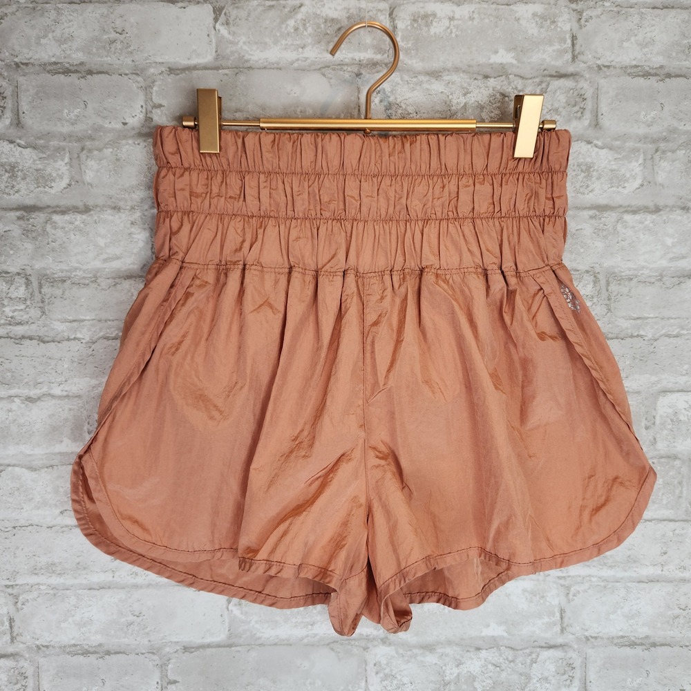 Free People Movement Shorts Way Home High Waist Smocked Rust Orange Large